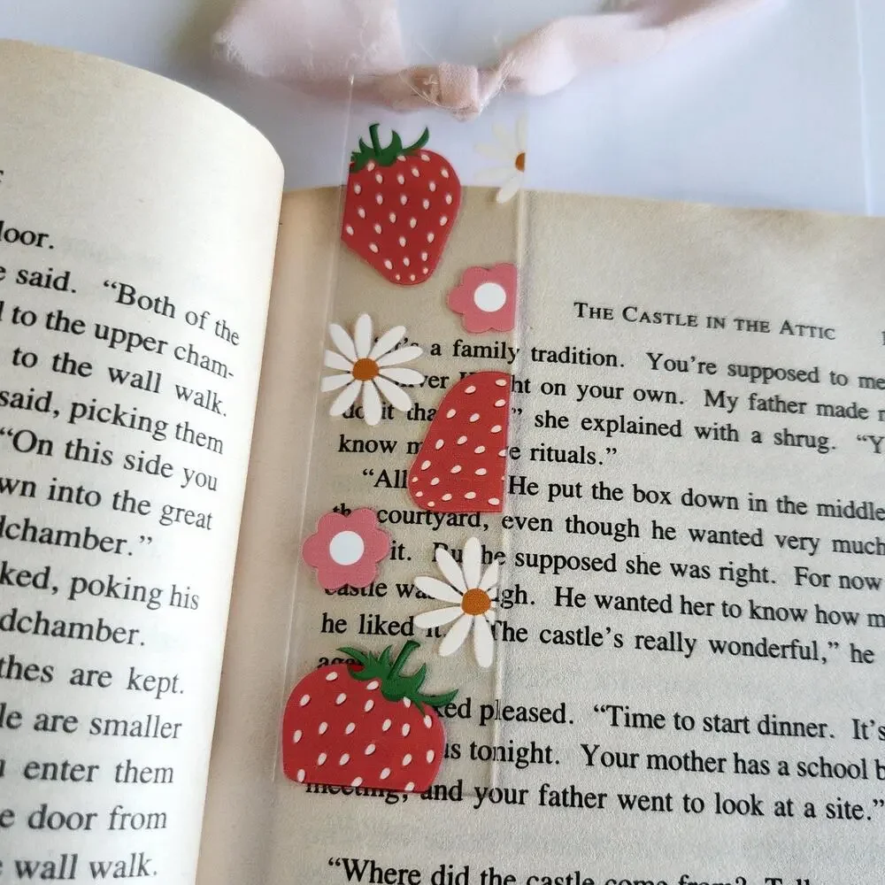 Daisy Flowers Strawberries Berry Bookmark Clear Acrylic Coquette Bookish Gift